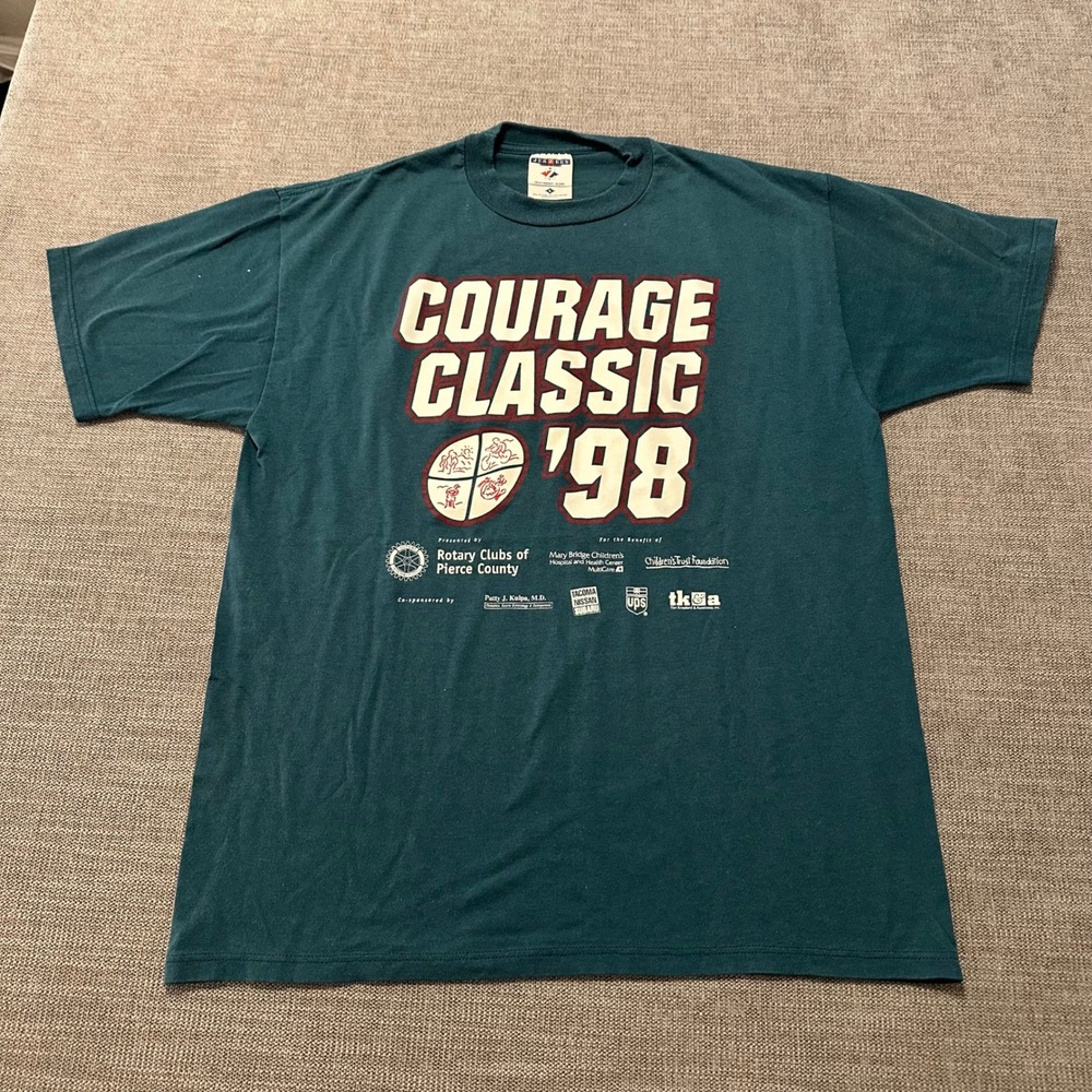 Jerzees T-Shirt Mens Large Green Vintage 90s Courage Classic 98 Graphic Tee
